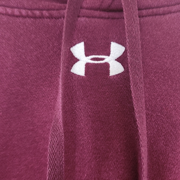 Under Armor Hoodie Men M Hustle Burgundy Fleece Pull Over Casual Warm Y2K Winter - Picture 11 of 16